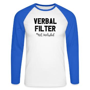 Verbal Filter Not Included I Fun Lustiges - Unisex Baseballshirt langarm - Weiß/Royalblau - Vorne - Nik (191cm)