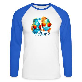 Poissons colorés avec des lunettes de soleil - T-shirt baseball manches longues Homme - blanc/bleu royal - Devant - Nik (191cm)
