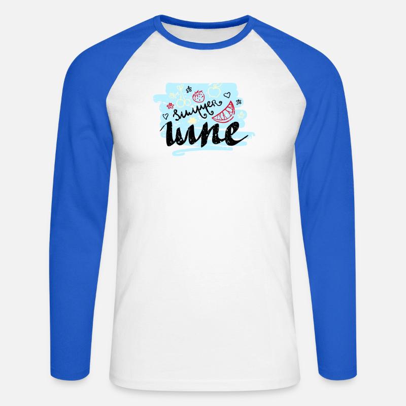 Sommer Scribble Früchte - Unisex Baseballshirt langarm - Weiß/Royalblau