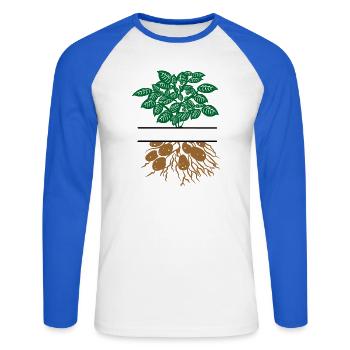 Potato plant green brown - Unisex Long Sleeve Baseball T-Shirt - white/royal blue - Front - Nik (191cm)