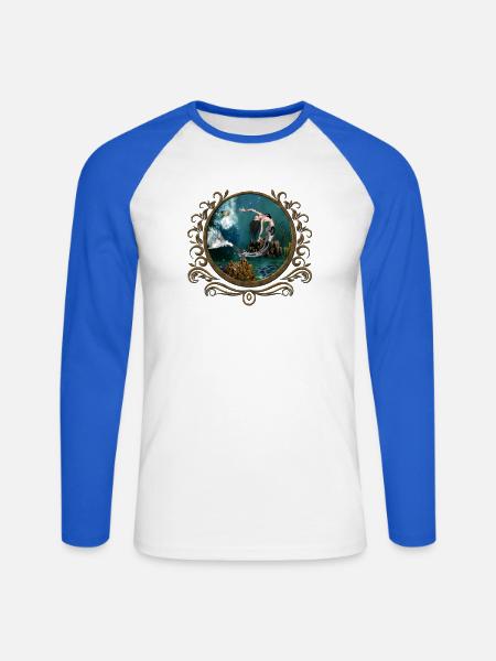 Wunderbare Steampunk-Meerjungfrau in der Tiefsee - Unisex Baseballshirt langarm - Weiß/Royalblau