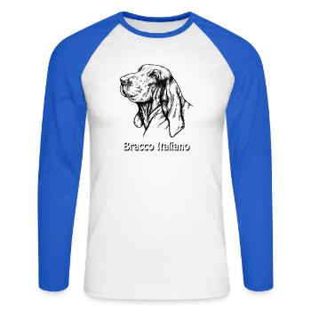 Bracco Italiano Portrait avec texte - T-shirt baseball manches longues Homme - blanc/bleu royal - Devant - Nik (191cm)
