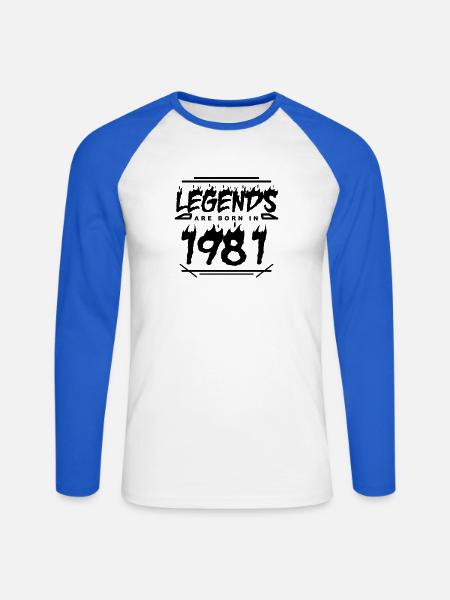 Legende 1981 - Jahrgang 1981 - Baujahr 1981 - Unisex Baseballshirt langarm - Weiß/Royalblau