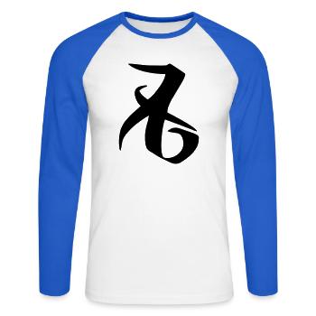 Rune d’amour Chasseurs d’ombres - T-shirt baseball manches longues Homme - blanc/bleu royal - Devant - Nik (191cm)