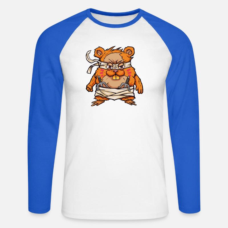 Kawaii Samurai Hamster mit Hamjitsu Schwert - Unisex Baseballshirt langarm - Weiß/Royalblau