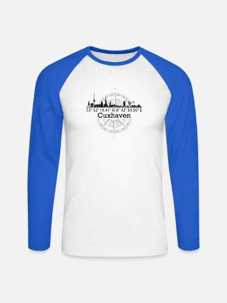 Koordinaten Cuxhaven - Unisex Baseballshirt langarm - Weiß/Royalblau