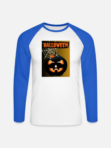 Leuchtender Kürbis Halloween - Unisex Baseballshirt langarm - Weiß/Royalblau