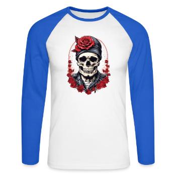 Skull with roses - Unisex Long Sleeve Baseball T-Shirt - white/royal blue - Front - Nik (191cm)