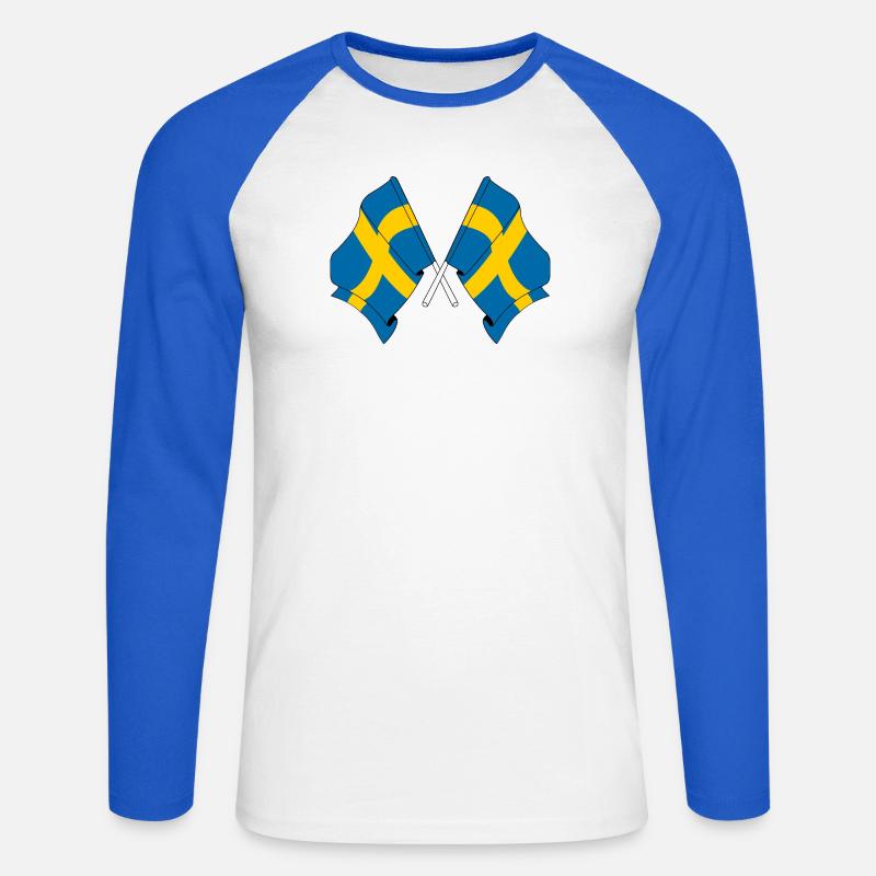 Zwei Flaggen Schweden - Unisex Baseballshirt langarm - Weiß/Royalblau
