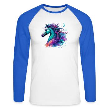 Cheval - T-shirt baseball manches longues Homme - blanc/bleu royal - Devant - Nik (191cm)
