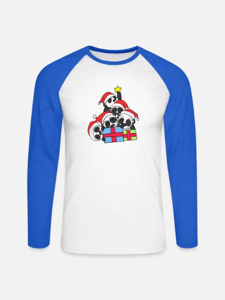 Pandas mit Geschenke - Weihnachtsbaum - Unisex Baseballshirt langarm - Weiß/Royalblau