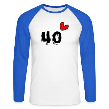 40. 40 YEARS. 40th ANNIVERSARY. 40TH ANNIVERSARY. - Unisex Long Sleeve Baseball T-Shirt - white/royal blue - Front - Nik (191cm)