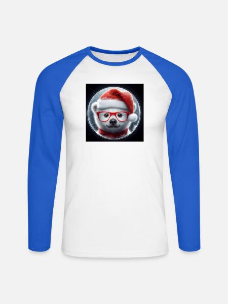 Eisbär Baby als Weihnachtsmann - Unisex Baseballshirt langarm - Weiß/Royalblau