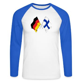 Two flags crossed of Germany, flag Finland - Unisex Long Sleeve Baseball T-Shirt - white/royal blue - Front - Nik (191cm)