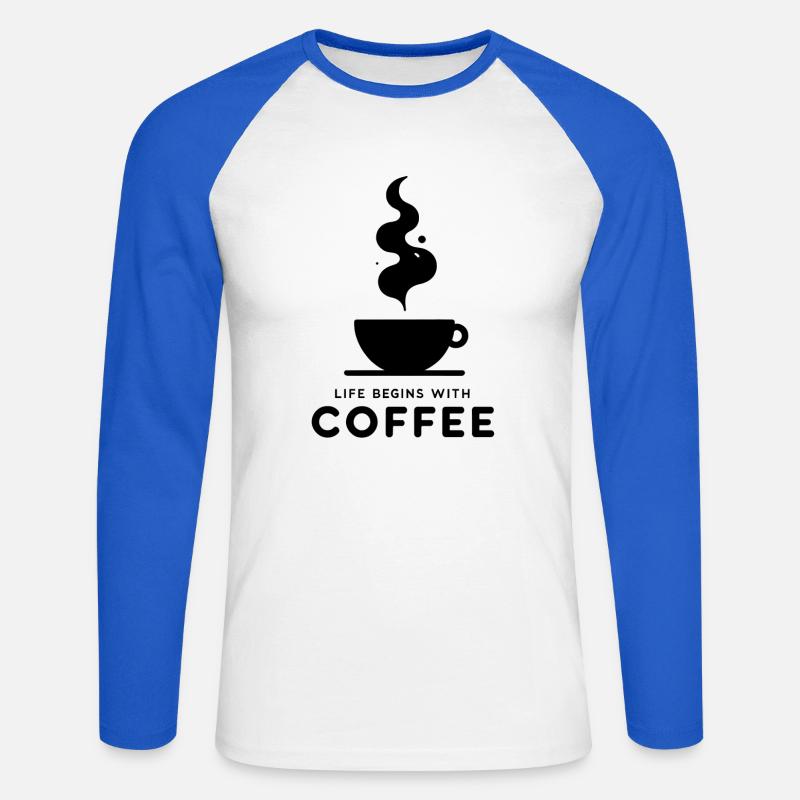 Kaffeebeginn: Leben beginnt - Unisex Baseballshirt langarm - Weiß/Royalblau