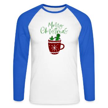 Joyeux Noël, Biscuits - T-shirt baseball manches longues Homme - blanc/bleu royal - Devant - Nik (191cm)