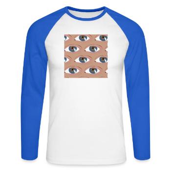 Eyes lined up - Unisex Long Sleeve Baseball T-Shirt - white/royal blue - Front - Nik (191cm)