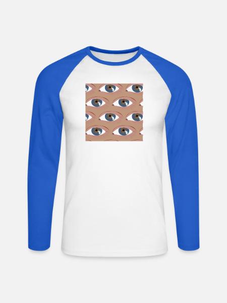 Les yeux alignés - T-shirt baseball manches longues Homme - blanc/bleu royal