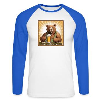Bierchen Bärchen - Unisex Baseballshirt langarm - Weiß/Royalblau - Vorne - Nik (191cm)