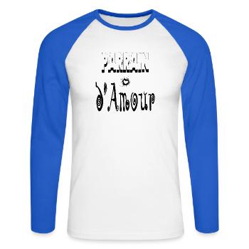 Parrain Amour Cœur - T-shirt baseball manches longues Homme - blanc/bleu royal - Devant - Nik (191cm)
