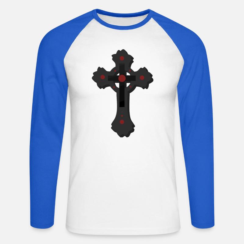 dunkles Gothic Kreuz, verschenken, coole Tees - Unisex Baseballshirt langarm - Weiß/Royalblau