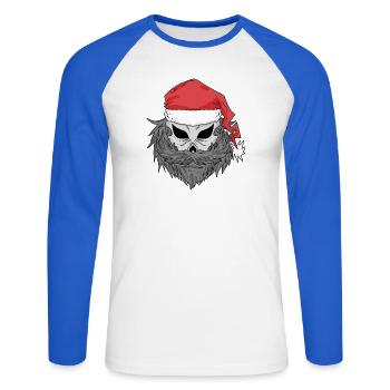 Santa Claus Skull - Unisex Long Sleeve Baseball T-Shirt - white/royal blue - Front - Nik (191cm)