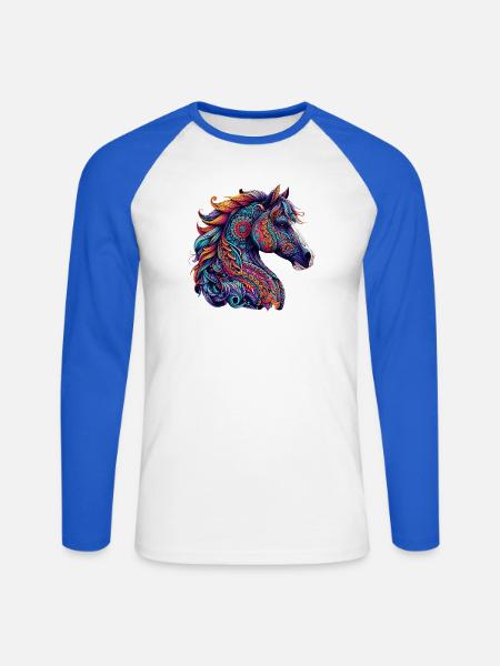 Pferd mit Mandalas verziert - Unisex Baseballshirt langarm - Weiß/Royalblau
