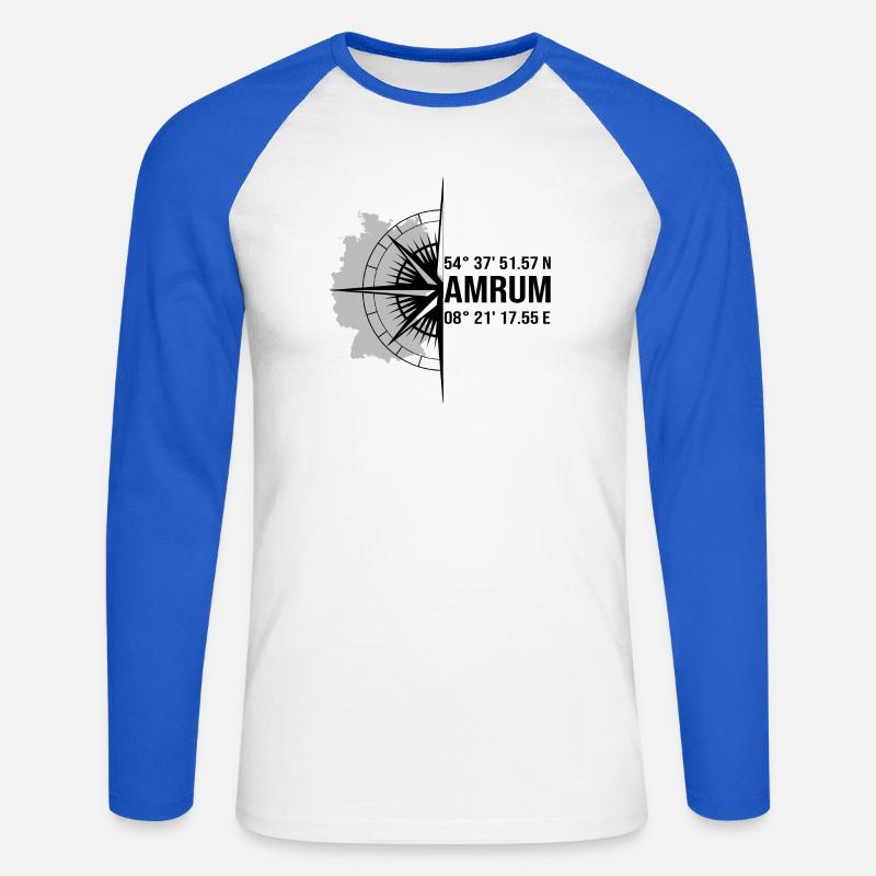 Halbierter Amrum schwarz - Unisex Baseballshirt langarm - Weiß/Royalblau