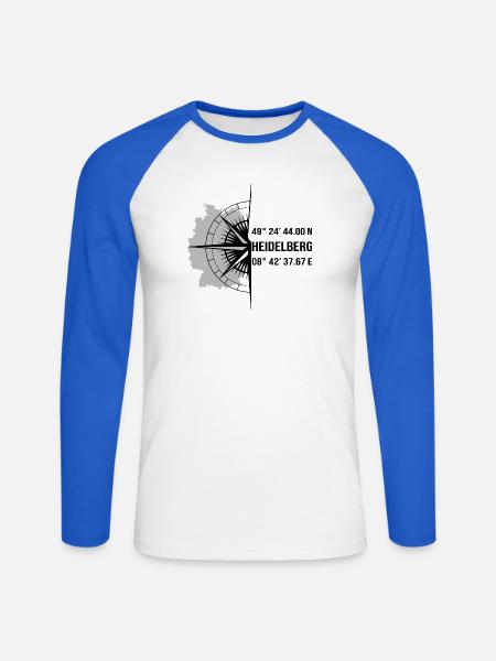 Koordinaten Heidelberg - Unisex Baseballshirt langarm - Weiß/Royalblau