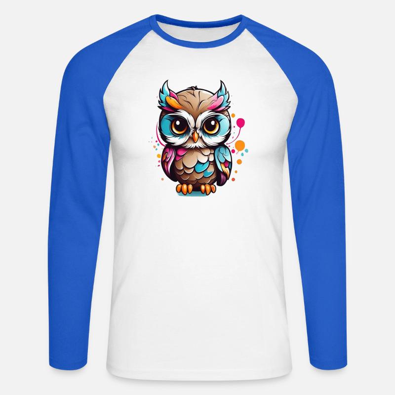 Bunte Eulenfigur im Pop Art Stil - Unisex Baseballshirt langarm - Weiß/Royalblau