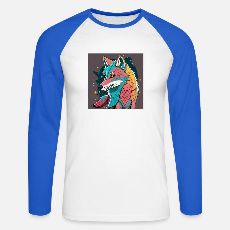 Geometrischer Wolf Farbexplosion - Unisex Baseballshirt langarm - Weiß/Royalblau