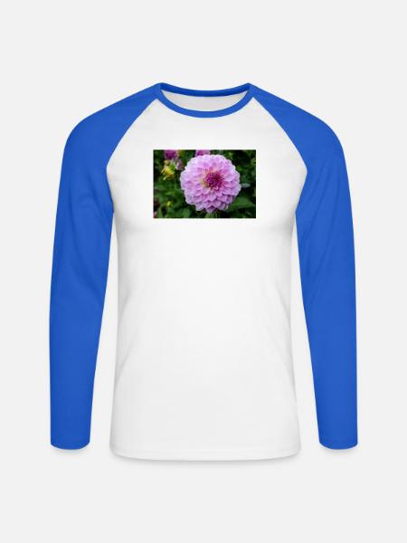 Dahlie pink rosa Blüte ,Blume - Unisex Baseballshirt langarm - Weiß/Royalblau