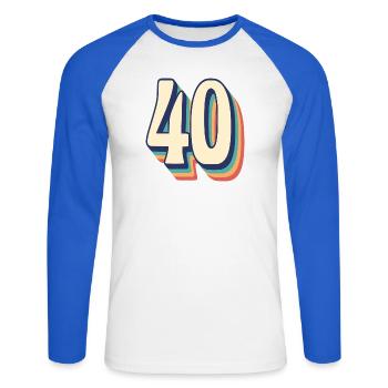 Vintage Retro T-Shirt Nummer 40 Forty - Unisex Baseballshirt langarm - Weiß/Royalblau - Vorne - Nik (191cm)