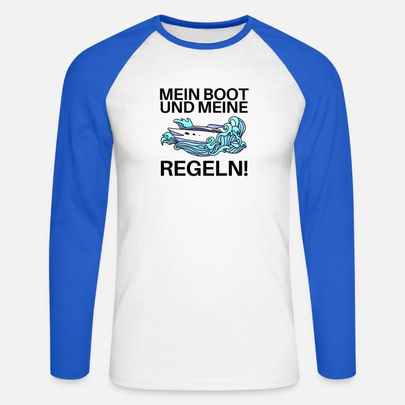 Boote Motorboot Regeln Spruch lustig - Unisex Baseballshirt langarm - Weiß/Royalblau