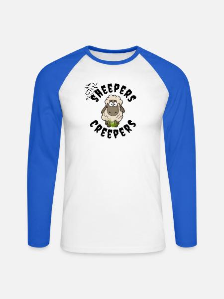 Schäfchen, Sheepers Creepers, Gruseliges Schäfchen - Unisex Baseballshirt langarm - Weiß/Royalblau