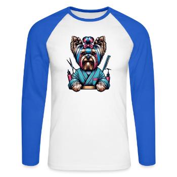 Yorkshire Terrier Friseurin - Unisex Baseballshirt langarm - Weiß/Royalblau - Vorne - Nik (191cm)