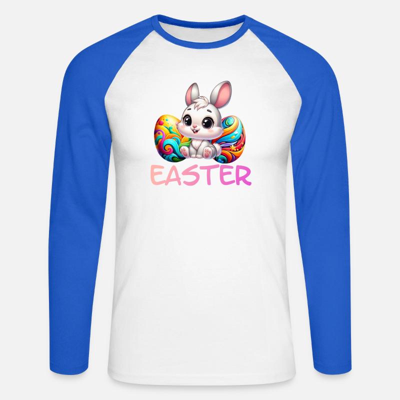 Easter Bunny with Easter Eggs - Unisex Long Sleeve Baseball T-Shirt - white/royal blue