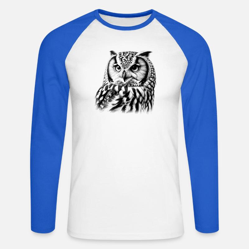 Eule - Unisex Baseballshirt langarm - Weiß/Royalblau