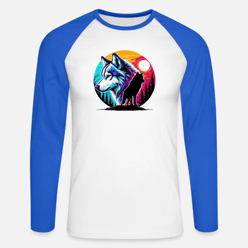 Wolf - Unisex Baseballshirt langarm - Weiß/Royalblau