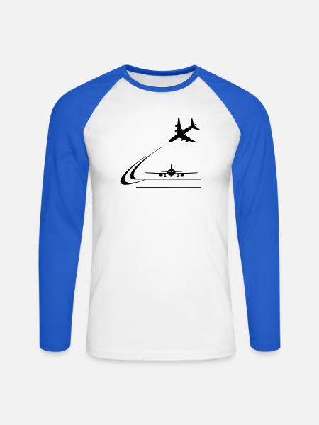 Atterrissage d’aéronefs - T-shirt baseball manches longues Homme - blanc/bleu royal