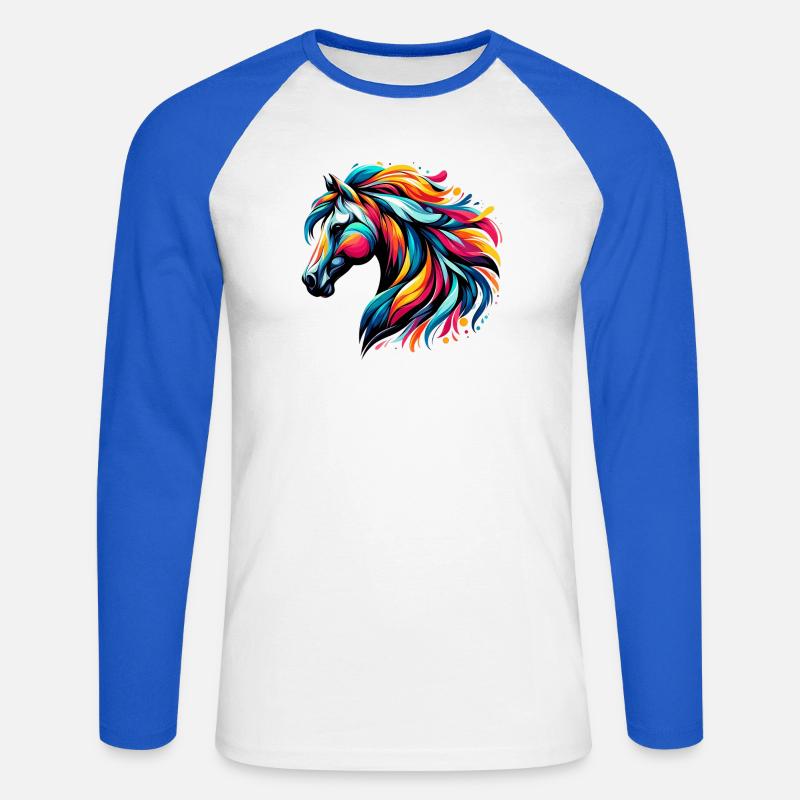 Pferd - Unisex Baseballshirt langarm - Weiß/Royalblau