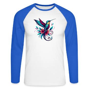 Kolibri - Unisex Baseballshirt langarm - Weiß/Royalblau - Vorne - Nik (191cm)