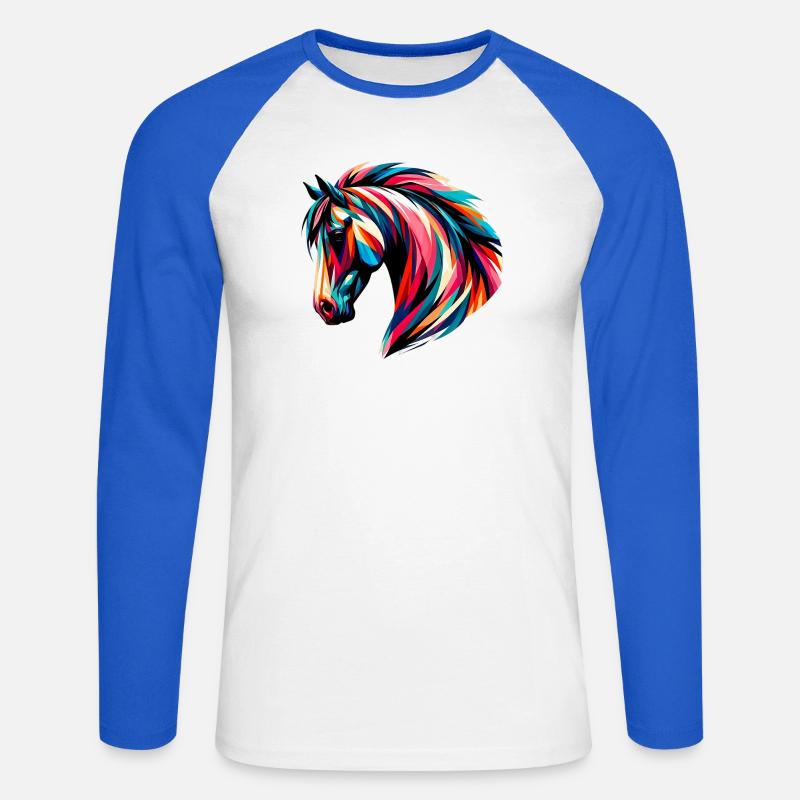 Pferd - Unisex Baseballshirt langarm - Weiß/Royalblau