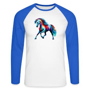 Cheval - T-shirt baseball manches longues Homme - blanc/bleu royal - Devant - Nik (191cm)