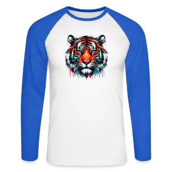 Tigre - T-shirt baseball manches longues Homme - blanc/bleu royal - Devant - Nik (191cm)