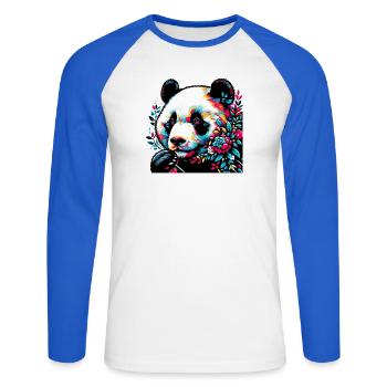 Panda - Unisex Baseballshirt langarm - Weiß/Royalblau - Vorne - Nik (191cm)