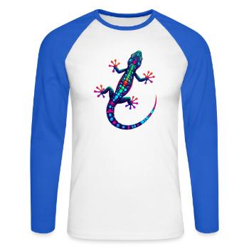 Gecko - T-shirt baseball manches longues Homme - blanc/bleu royal - Devant - Nik (191cm)