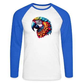 Papagei - Unisex Baseballshirt langarm - Weiß/Royalblau - Vorne - Nik (191cm)