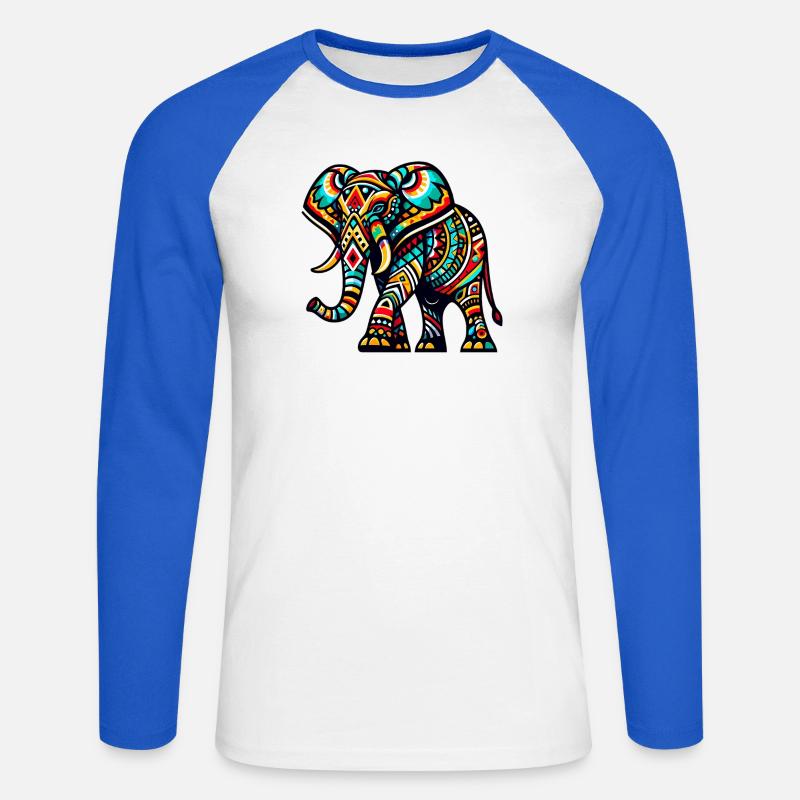 Elefant - Unisex Baseballshirt langarm - Weiß/Royalblau