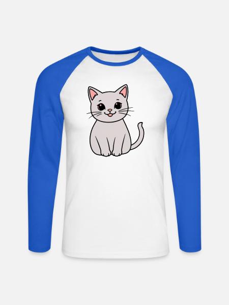 gray kitten - Unisex Long Sleeve Baseball T-Shirt - white/royal blue